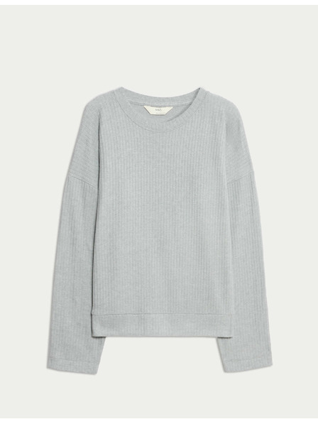 Marks & Spencer Rebrovaný pyžamový top s výstrihom ku krku a dlhými rukávmi Marks & Spencer sivá