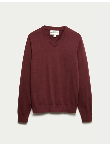 Marks & Spencer Čisto bavlnený sveter s výstrihom do V Marks & Spencer červená