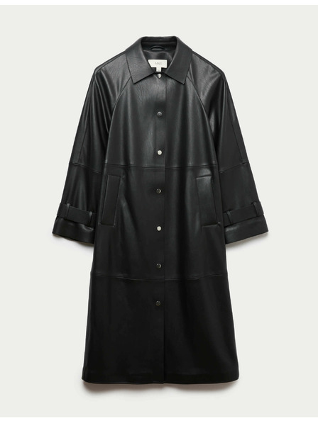 Marks & Spencer Dlhý kabát z umelej kože s golierom Marks & Spencer čierna