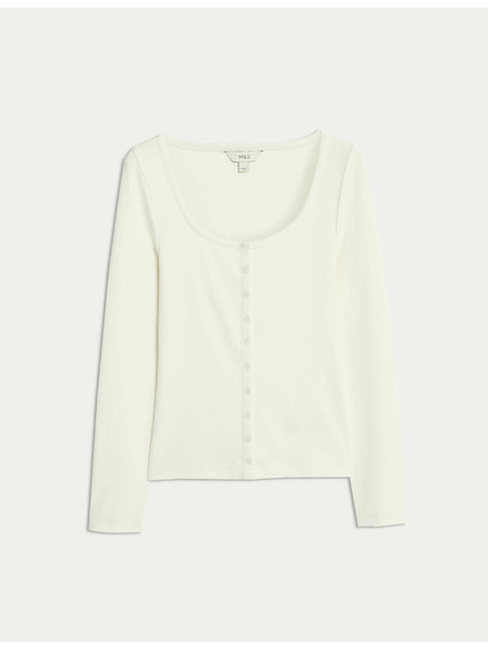 Marks & Spencer Top s oválnym výstrihom, rozopnutím a vysokým podielom bavlny Marks & Spencer smotanová