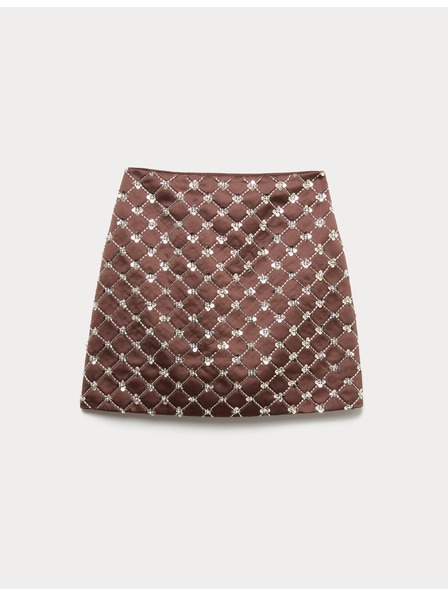 Marks & Spencer Zdobená saténová mini sukňa áčkového strihu Marks & Spencer hnedá