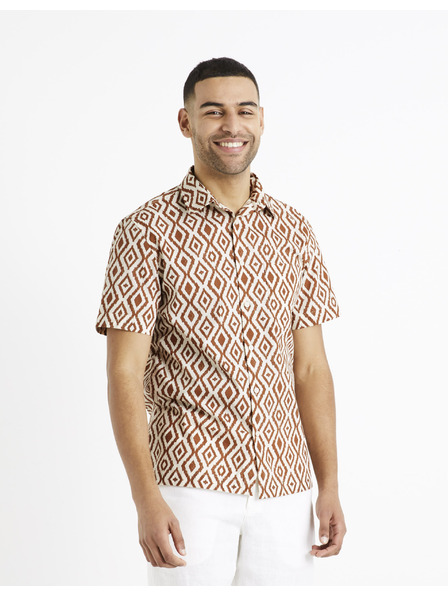 Celio Hnedá a krémová pánska vzorovaná košeľa Celio Daprint