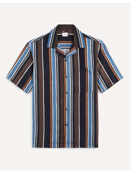Celio Modro-hnedé pánske pruhované tričko Celio Taboy