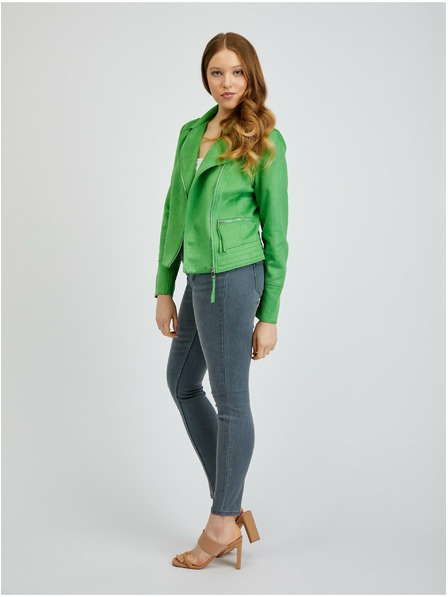 Orsay Zelená dámska kožená bunda zo semišu ORSAY