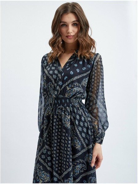 Orsay Tmavomodré dámske vzorované midi šaty ORSAY