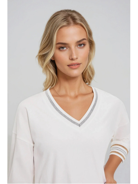 Moodo Bavlnená mikina so výstrihom do V biela Moodo