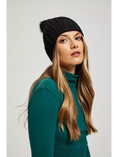 Moodo Čiapka s brmbolcom zdobená flitrami čierna Moodo