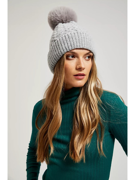 Moodo Čiapka s kožušinovým brmbolcom sivá Moodo