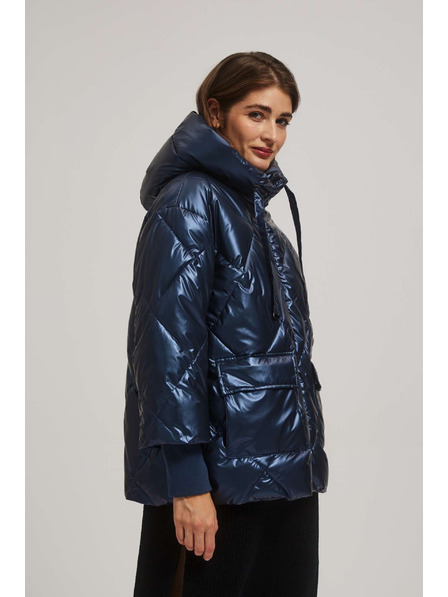 Moodo Metalická prešívaná bunda tmavo modrá Moodo