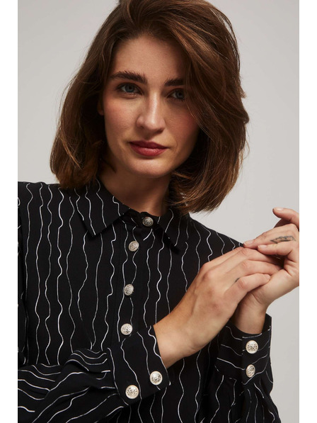 Moodo Čierna blúzka s ozdobnými gombíkmi a jemným vzorom Moodo