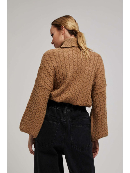 Moodo Sveter so stojačkou a nadýchanými rukávmi tmavo béžový Moodo