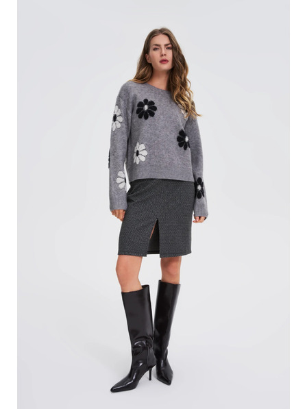 Moodo Sveter s kvetinovým vzorom sivý Moodo