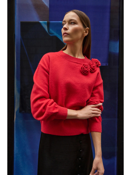 Moodo Sveter s ružou červený Moodo