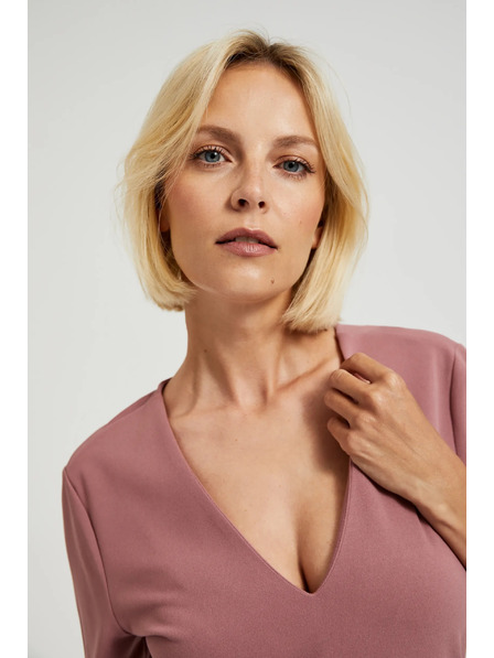 Moodo Hladké šaty s výstrihom do V púdrovo ružové Moodo