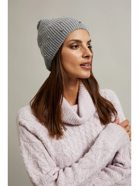 Moodo Rebrovaná čiapka s perličkami sivá Moodo