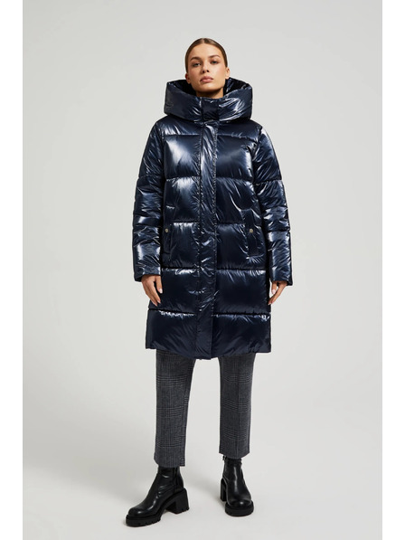 Moodo Dlhá metalická bunda navy Moodo