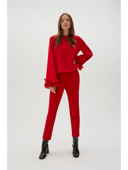 Moodo Červená košeľa s volánmi na rukávoch Moodo