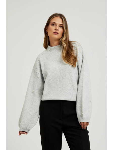 Moodo Sveter zdobený perličkami šedý Moodo