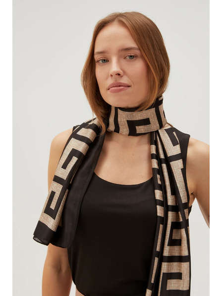 Moodo Béžovo-čierny dámsky vzorovaný šál Moodo