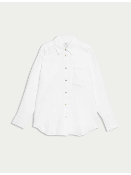 Marks & Spencer Oversized košeľa v štýle Girlfriend s golierom, z čistého ľanu Marks & Spencer biela