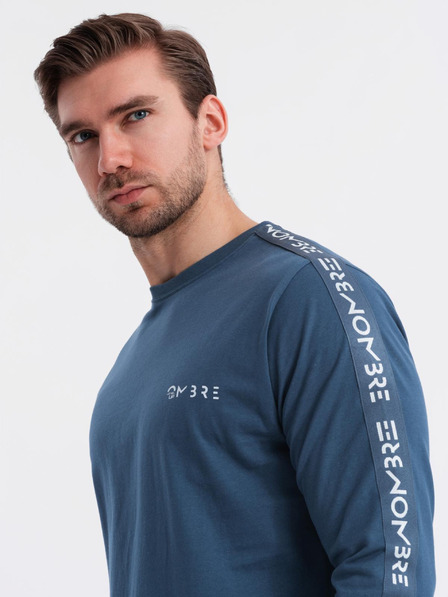 Ombre Clothing Pánske bavlnené tričko s dlhým rukávom a lemovaním a potlačou na hrudi Ombre Clothing