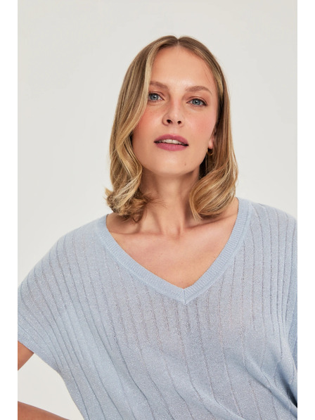 Moodo Svetlo modrý sveter s krátkymi rukávmi Moodo