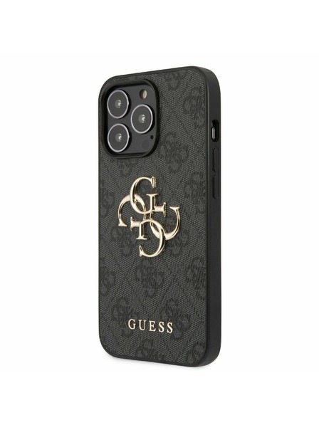Guess PU 4G Metal Logo Zadní Kryt pro iPhone 13 Pro Grey Obal na telefón