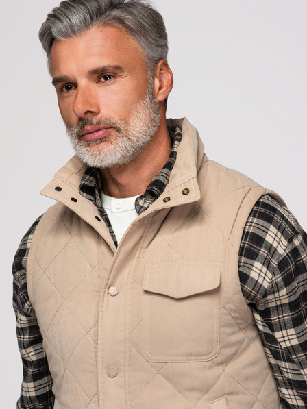 Ombre Clothing Pánska prešívaná vesta s broskyňovým efektom - béžová V1 OM-JAVJ-0277 Ombre Clothing