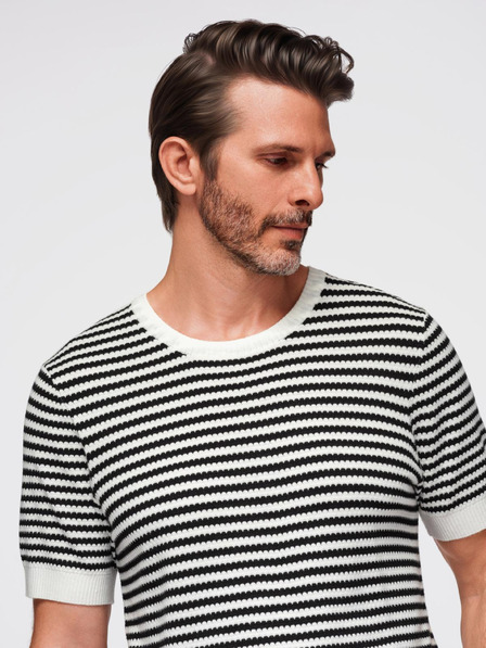 Ombre Clothing Pánske námorníckej pruhované pletené tričko s prerušovanou väzbou - čiernobiele