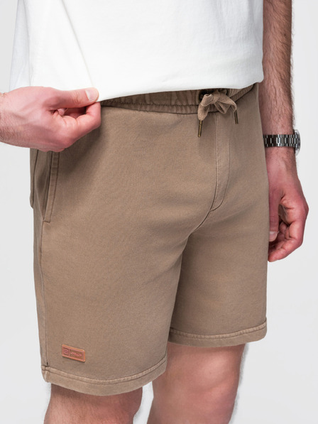 Ombre Clothing Pánske bavlnené teplákové šortky BASIC hnedé Ombre Oblečenie