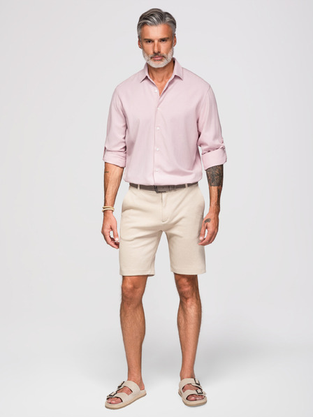 Ombre Clothing Pánska košeľa z viskózy a ľanu, strih regular – pastelovo ružová V3 OM-SHCS-0190 Ombre Clothing
