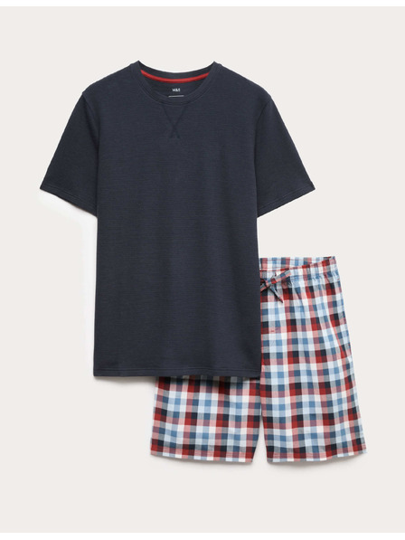 Marks & Spencer Kockovaný pyžamový set z čistej bavlny Marks & Spencer námornícka modrá