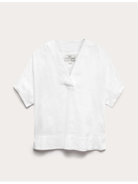 Marks & Spencer Top Popover z čistého ľanu s výstrihom do V Marks & Spencer biela