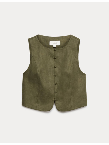 Marks & Spencer Keper vesta so zapínaním na gombíky s vysokým podielom ľanu Marks & Spencer zelená