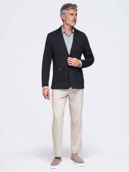 Ombre Clothing Pánske sako SLIM z úpletu s jemnou štruktúrou – čierne V2 M165 Ombre Clothing