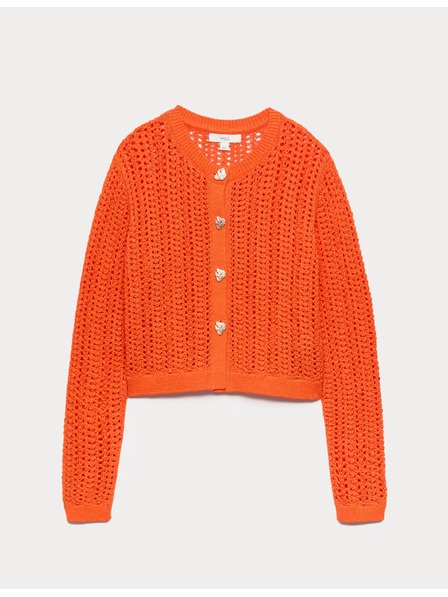 Marks & Spencer Kardigan s textúrou úzkeho strihu zo zmesi bavlny Marks & Spencer oranžová