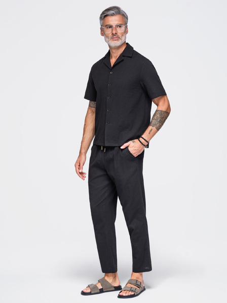 Ombre Clothing Ľahké pánske štruktúrované bavlnené nohavice – čierne V2 OM-PACP-0312 Ombre Clothing