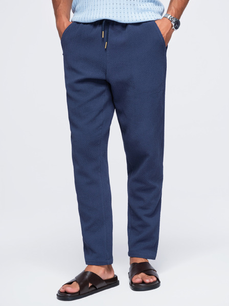 Ombre Clothing Pánske bavlnené štruktúrované nohavice REGULAR FIT – tmavo modré V1 OM-PACP-0310 Ombre Clothing