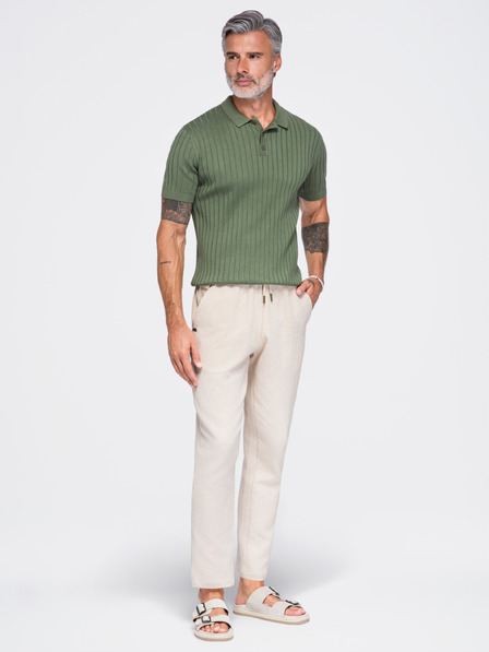 Ombre Clothing Pánske bavlnené nohavice so štruktúrovaným strihom REGULAR FIT – slonová kosť V2 OM-PACP-0310 Ombre Clothing