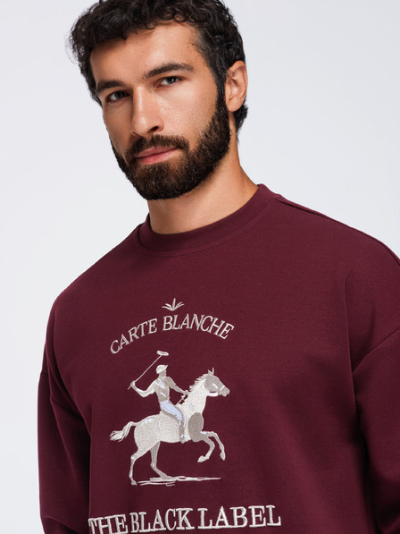 Ombre Clothing Pánska mikina s okrúhlym výstrihom a výšivkou na prednej strane – vínová V2 OM-SSNZ-0267 Ombre Clothing