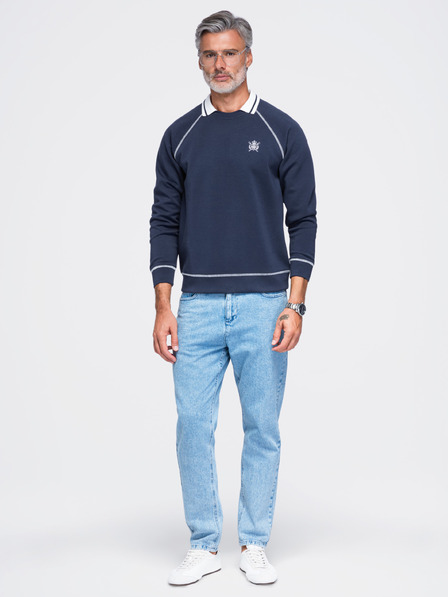 Ombre Clothing Pánska mikina s výšivkou a kontrastným límcom – tmavo modrá V1 OM-SSNZ-0269 Ombre Clothing
