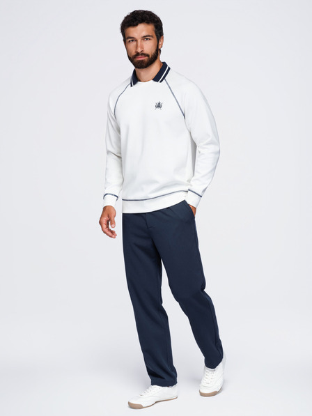 Ombre Clothing Pánska mikina s výšivkou a kontrastným límcom – tmavo modrá V1 OM-SSNZ-0269 Ombre Clothing