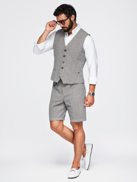 Ombre Clothing Pánska štruktúrovaná vesta k obleku – hnedý melír V1 OM-BLZV-0155 Ombre Clothing