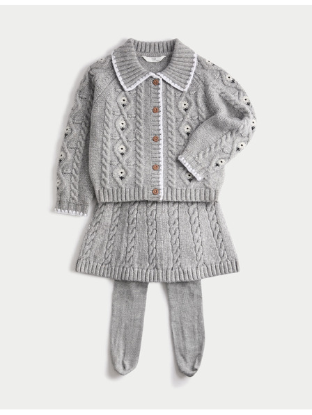 Marks & Spencer Trojdielny pletený outfit so sukňou a pančuchami (3–5 rokov) Marks & Spencer sivá