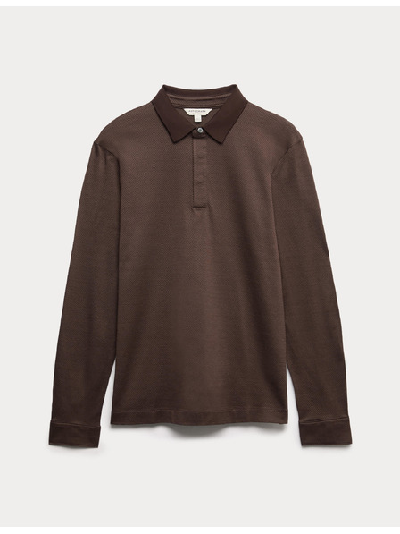 Marks & Spencer Textúrovaná polokošeľa z čistej bavlny s dlhými rukávmi Marks & Spencer hnedá