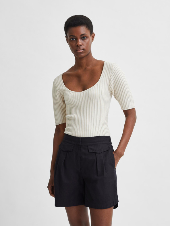 Selected Femme Krémové rebrované tričko Selected Femme Mace