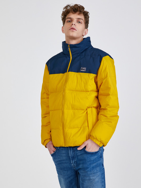 Quiksilver Modro-žltá pánska prešívaná zimná bunda Quiksilver Wolf Shoulder