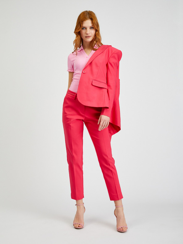 Orsay Tmavoružové dámske skrátené nohavice s opaskom ORSAY