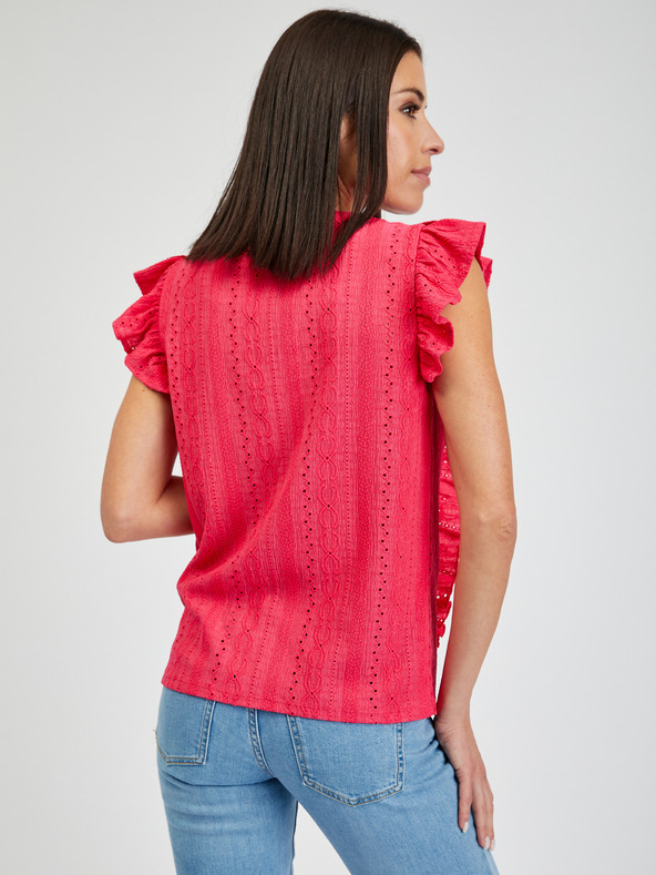 Orsay Tmavoružové dámske tričko s volánom ORSAY