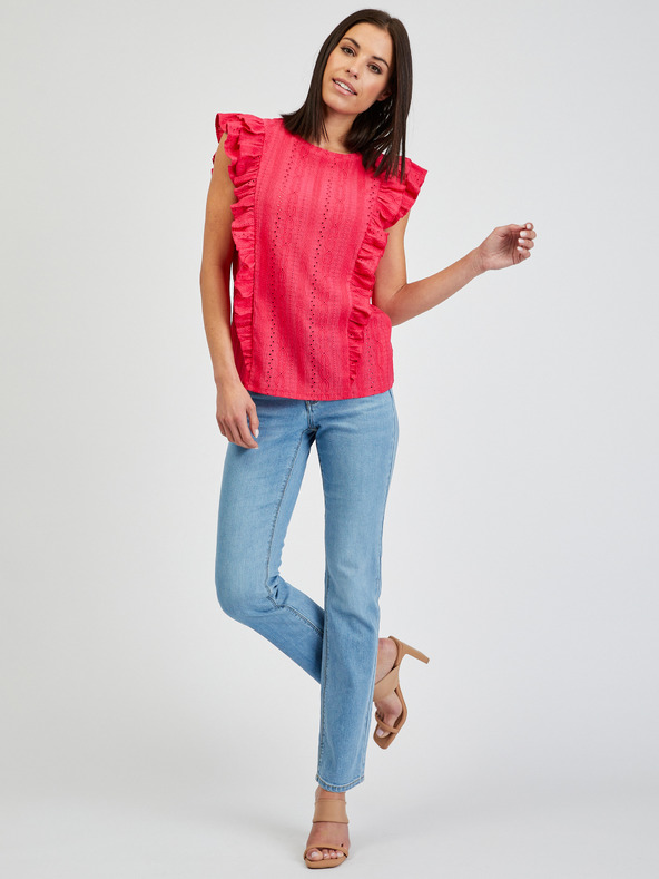 Orsay Tmavoružové dámske tričko s volánom ORSAY